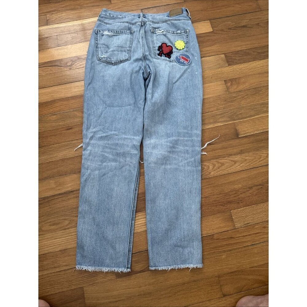 American Eagle Keith Haring Distressed Mom Denim Jeans Women 's Size 6 - Picture 7 of 9